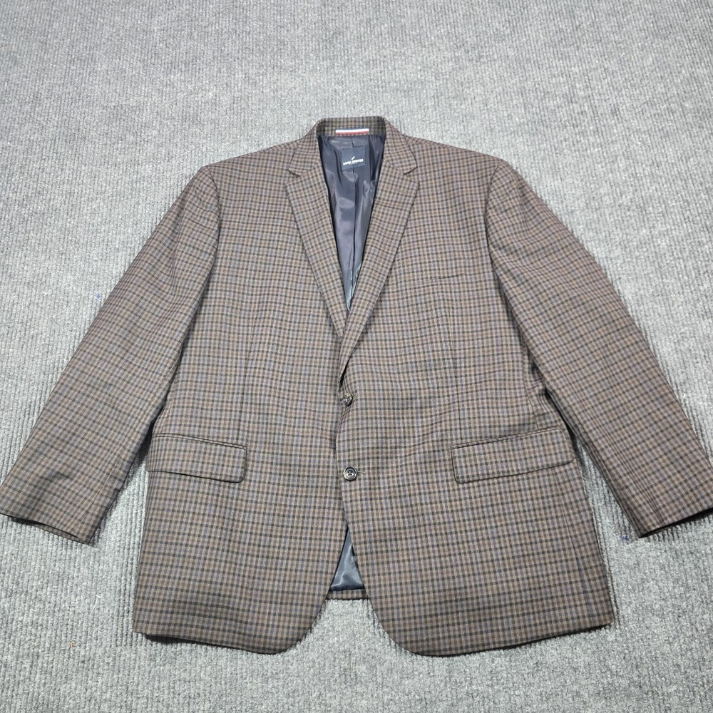 Daniel Hechter Blazer Mens 50R Brown Blue Check 100% Wool Sport Coat Jacket